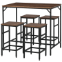 HOMCOM Bartisch-Set 5-teilig: rustikal-brauner Tisch und vier schwarze Stahl-Barhocker im Industrial-Stil, platzsparend.