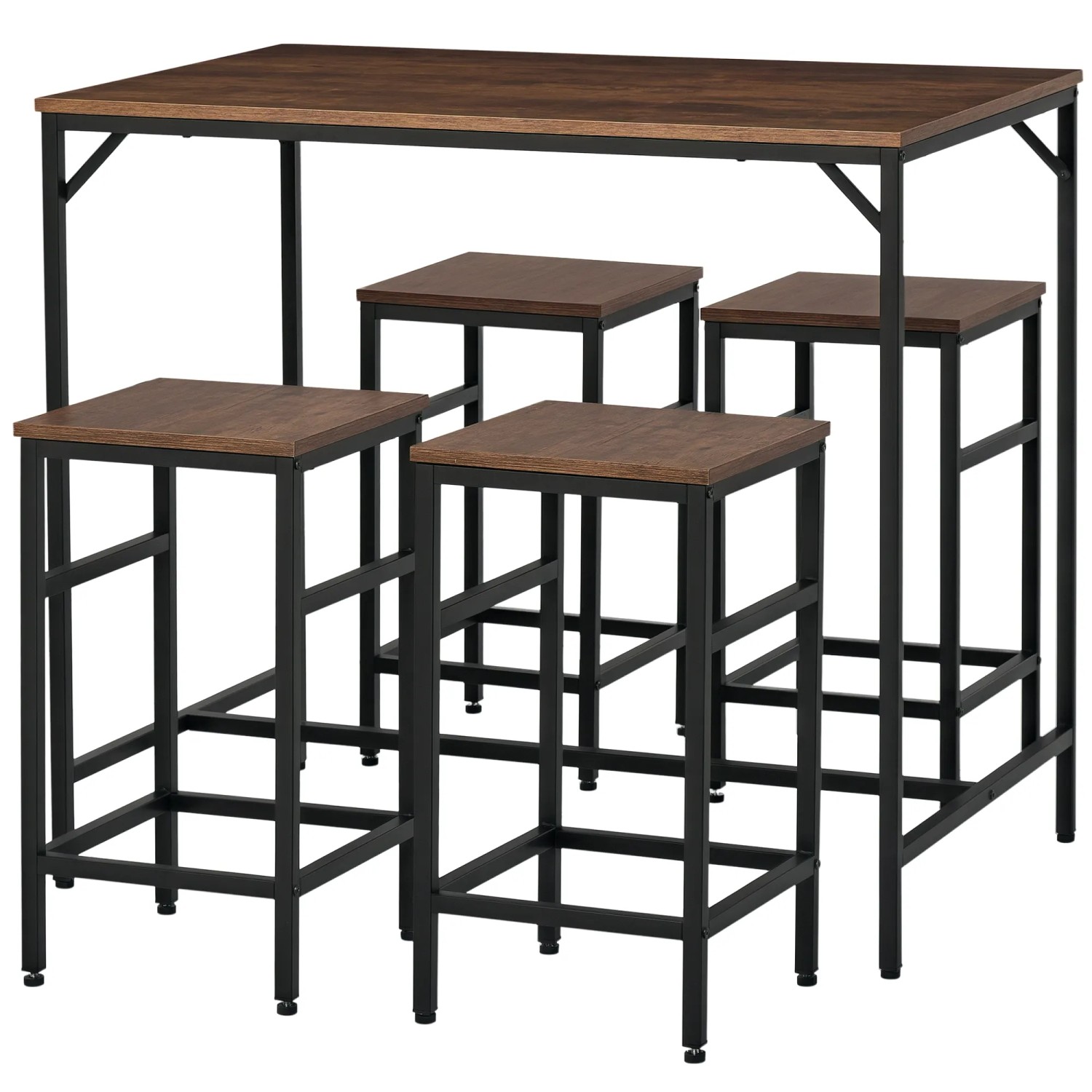 HOMCOM Bartisch mit Barhocker 5-Teilig Stahl Rustikal-Braun 100 x 60 x 88 cm