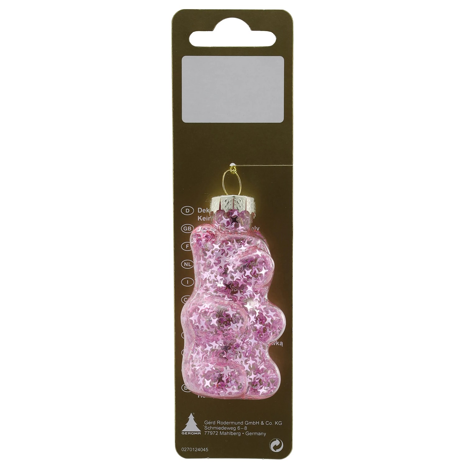Weihnachts-Deko Bärchen zum Hängen aus Glas 4 cm x 8 cm Rosa
