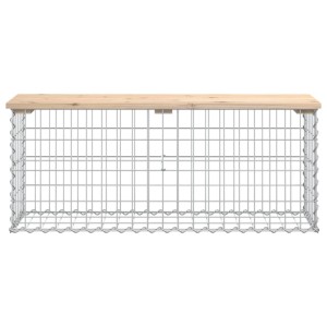 DELUKE Gabionen Gartenbank mit Sitzfläche aus Kiefernholz und Stahlgestell.