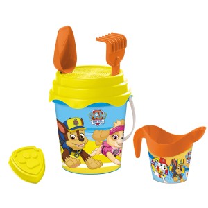 Happy People Sandeimer-Set Paw Patrol, 6-teilig: Eimer, Schaufel, Sieb, Harke, Form und Gießkanne.