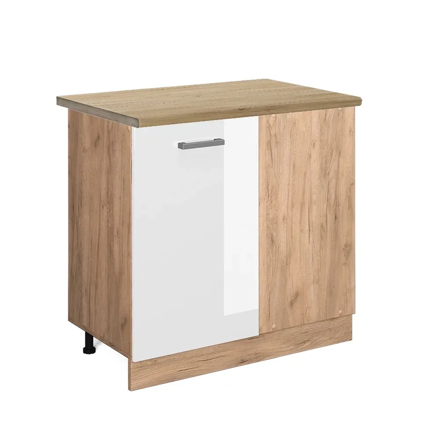 Vicco Eckunterschrank R-Line Weiß Hochglanz/Goldkraft Eiche 86 cm AP Eiche