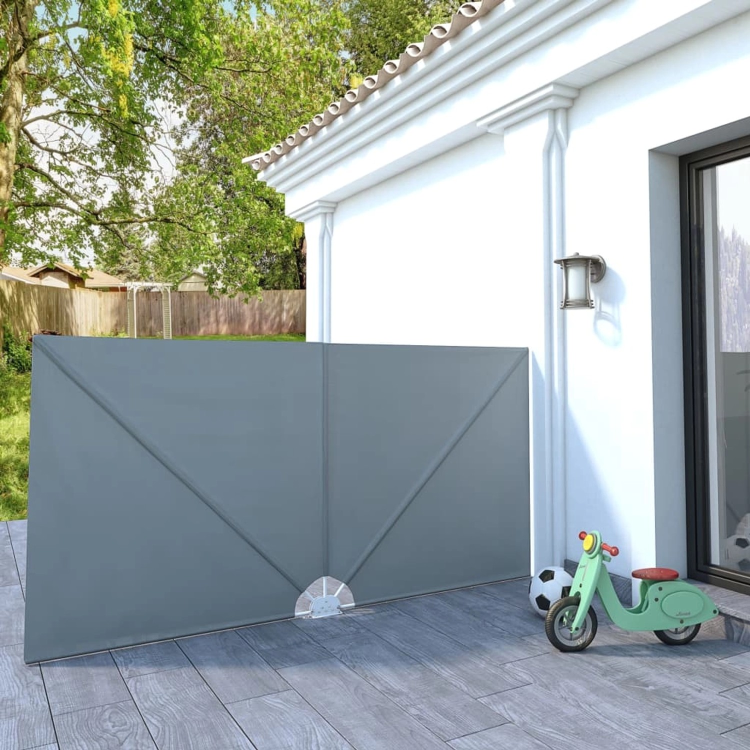 furnicato Faltbarer Terrassen-Seitenfächer Grau 300×150 cm günstig online kaufen