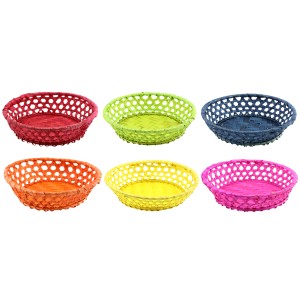 Sortierte Körbchen (6-fach) in Gelb, Orange, Rot, Blau, Pink und Grün, Ø 22 cm, für Ostern.