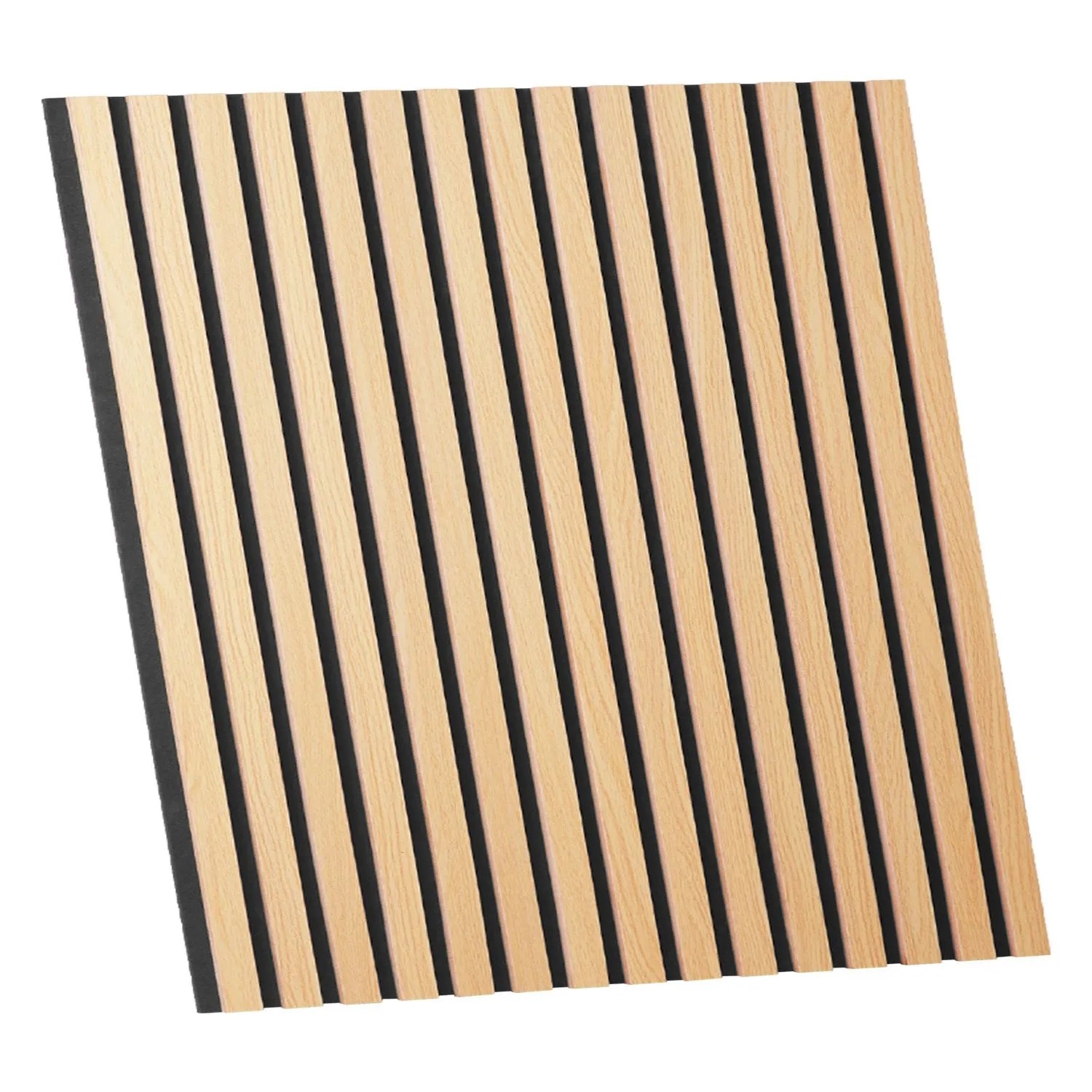 Homestyle4u Akustikpaneel 60x60 cm mit naturfarbenen Holzoptik-Lamellen auf schwarzem Filz.