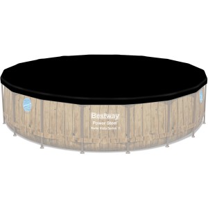 Bestway Stahlrahmenpool mit Abdeckplane, rund, Ø 549x122 cm, Holzoptik.