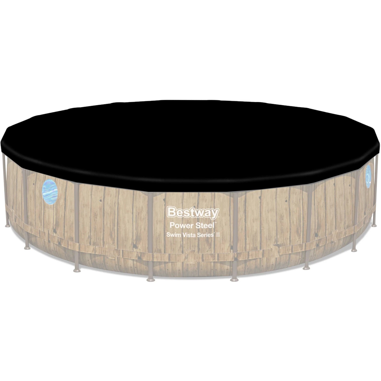 Bestway Stahlrahmenpool mit Abdeckplane, rund, Ø 549x122 cm, Holzoptik.