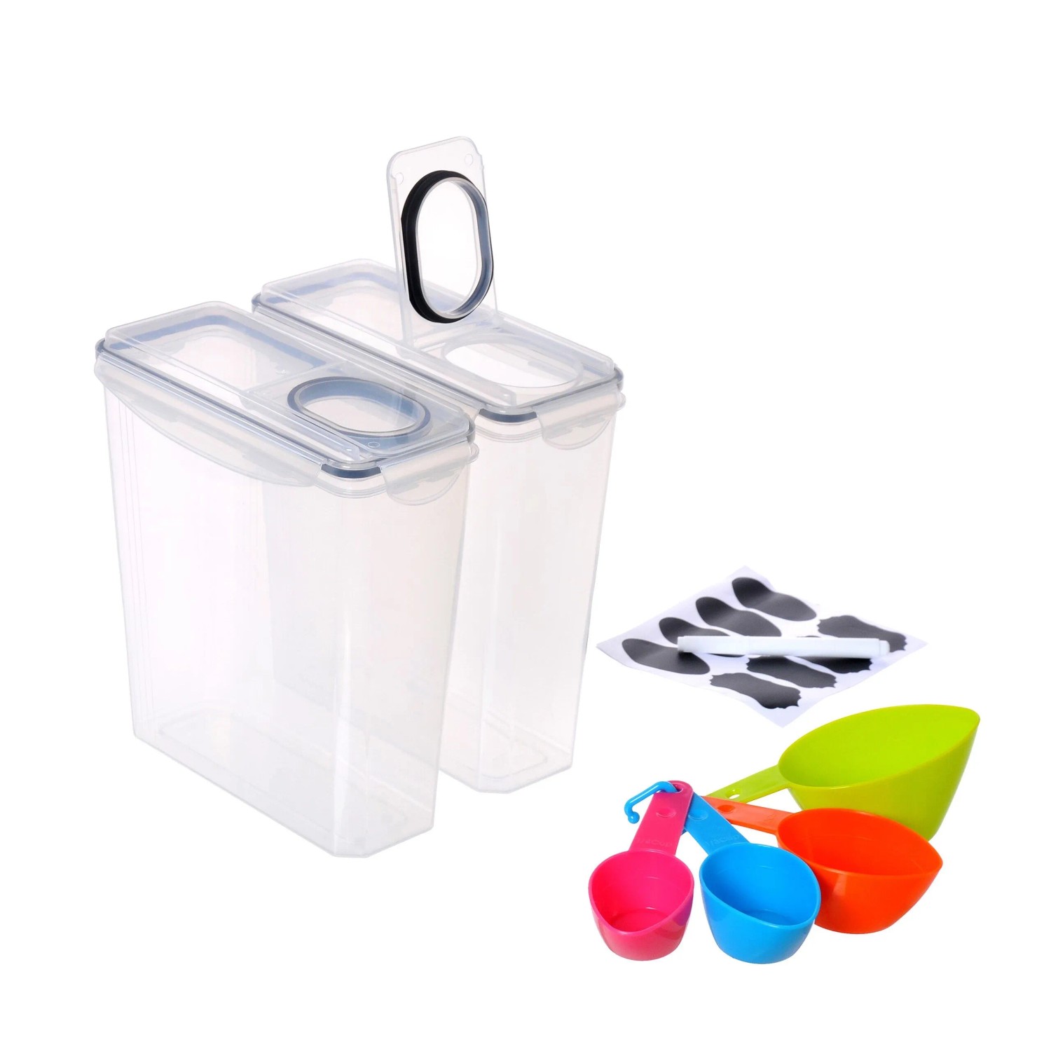 Relaxdays Vorratsdosen Set Kunststoff Transparent Schwarz Luftdicht 2-teilig 25 cm x 24 cm x 11,5 cm 3,7 Liter