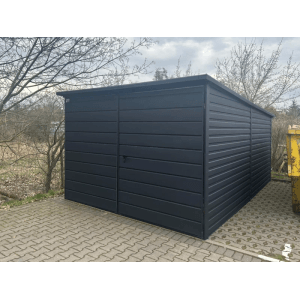 Liderstal Einzelgarage Standard aus Blech 300 x 500 cm Pultdach Doppelflügeltor Graphit
