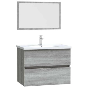 vidaXL 2-Tlg Badmöbel-Set Grau Sonoma Holzwerkstoff 815736