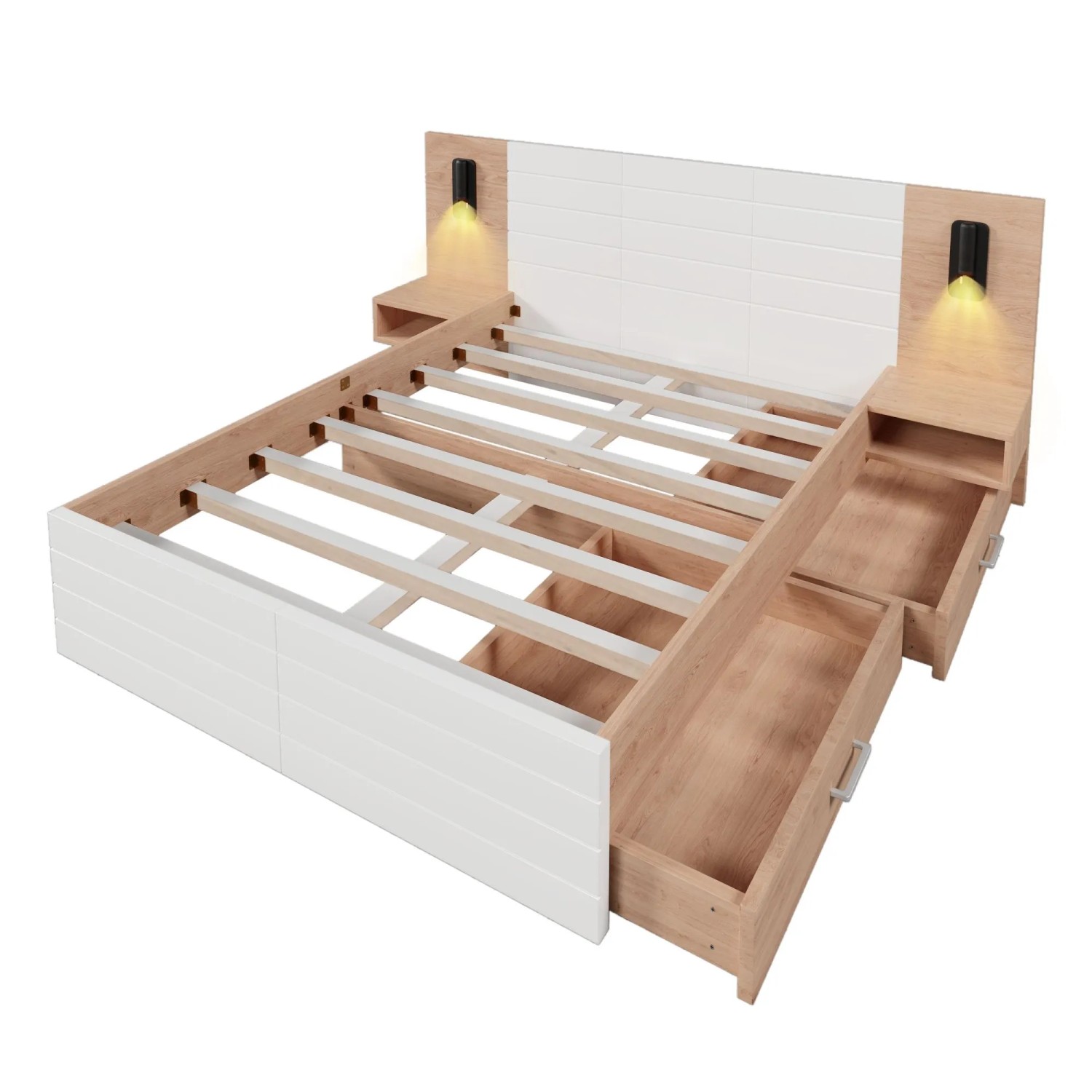 okwish Holzbett 140x200cm mit Schubladen Schlafzimmer Weiß ohne Matratze