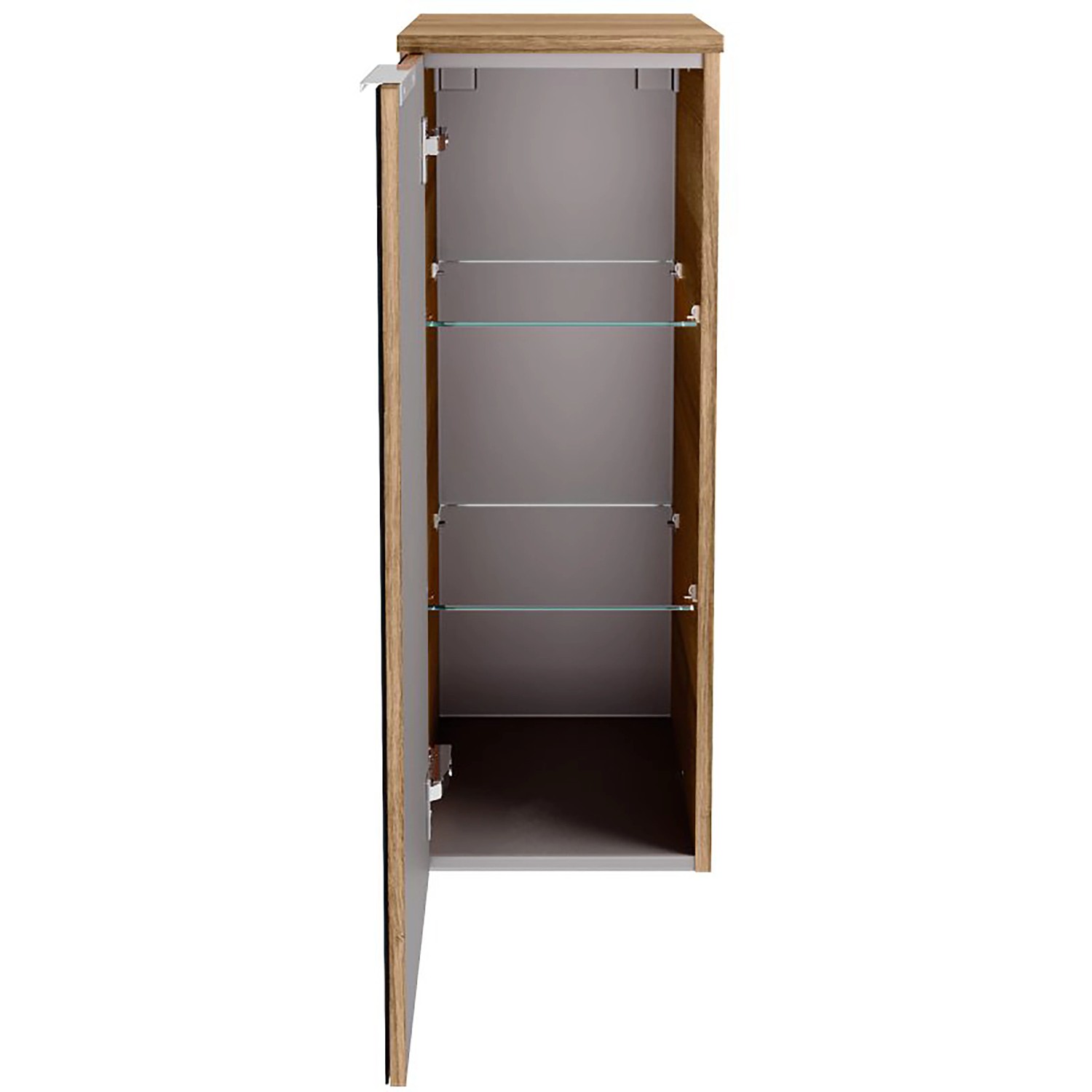 Offener Fackelmann Hängeschrank B.Brillant, 30 cm, Asteiche/Anthrazit Glas, mit Glasböden.