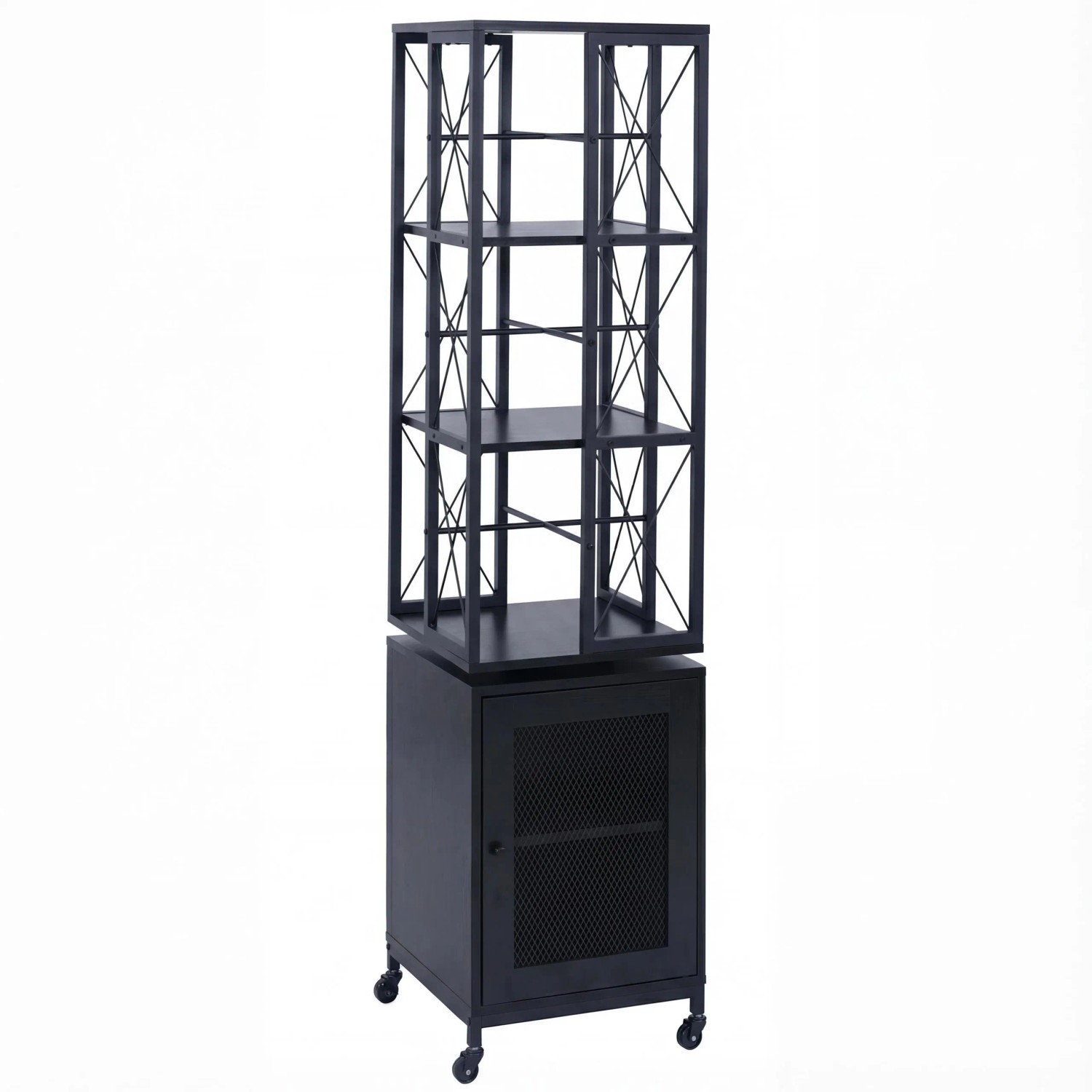 MCW Bücherregal P13 Rollen Drehbar Metall Industrial Melamin 162x40x42cm Schwarz