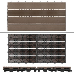 ECD Germany WPC Terrassenfliesen, 30er Set, dunkelbraune Holzoptik, Klicksystem für Terrasse & Balkon.