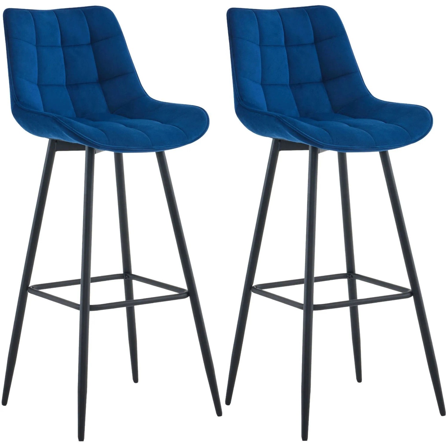 DELUKE Barhocker 2er Set SYDNEY Blau Samt Barstuhl Mit Lehne Tresenhocker Tresenstuhl
