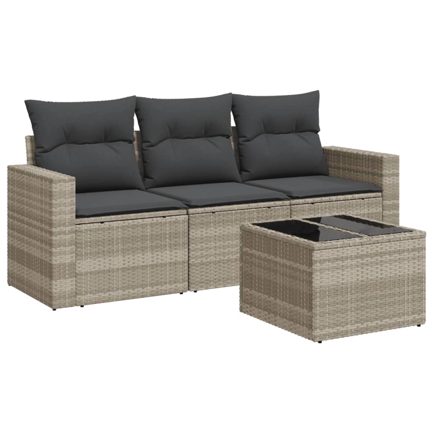 vidaXL 4-tlg Garten-Sofagarnitur mit Kissen Hellgrau Poly Rattan Modell 2