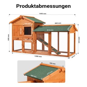 Wiltec Nagerhaus, Hasenstall aus Fichtenholz mit grünem Dach, 2 Etagen, Freilauf, Rampe. Maße.