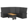Schwarzes 2-tlg. Garten Lounge Set aus Poly Rattan mit Akazienholztisch und Kissen.