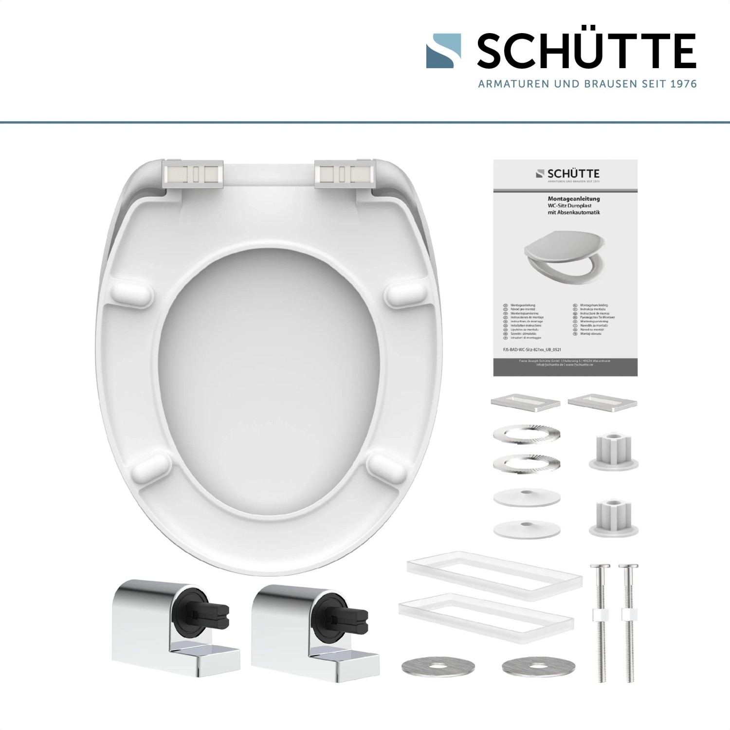 Schütte WC-Sitz aus Duroplast mit Absenkautomatik und Montagezubehör.