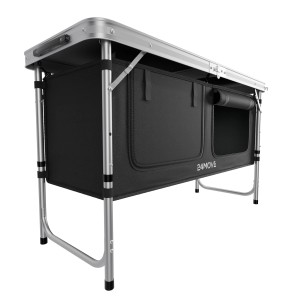 Faltbare 24MOVE Campingküche Praia mit Alu-Arbeitsplatte und Tragetasche.