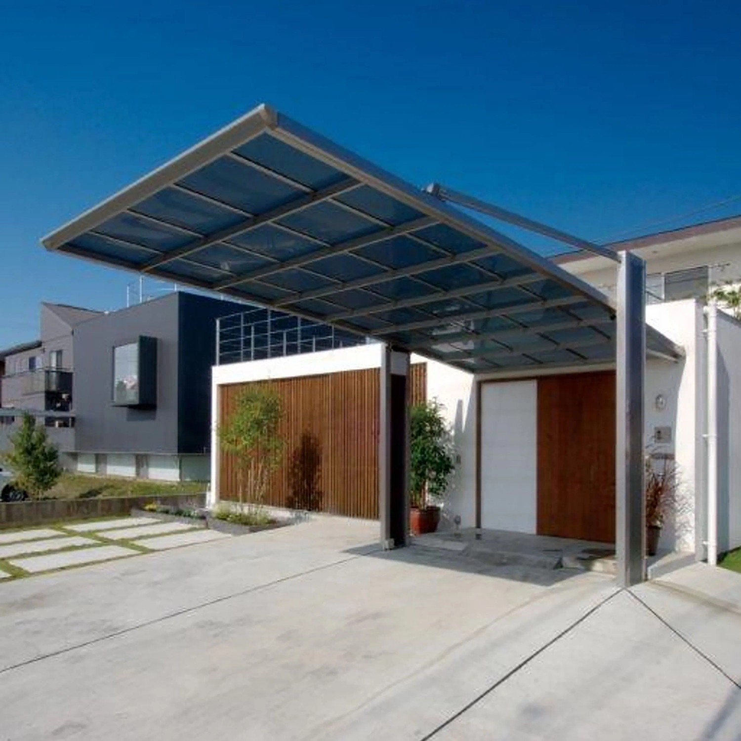 Ximax Carport My-Port Typ 2450 mit Edelstahl-Look und transparentem Dach.