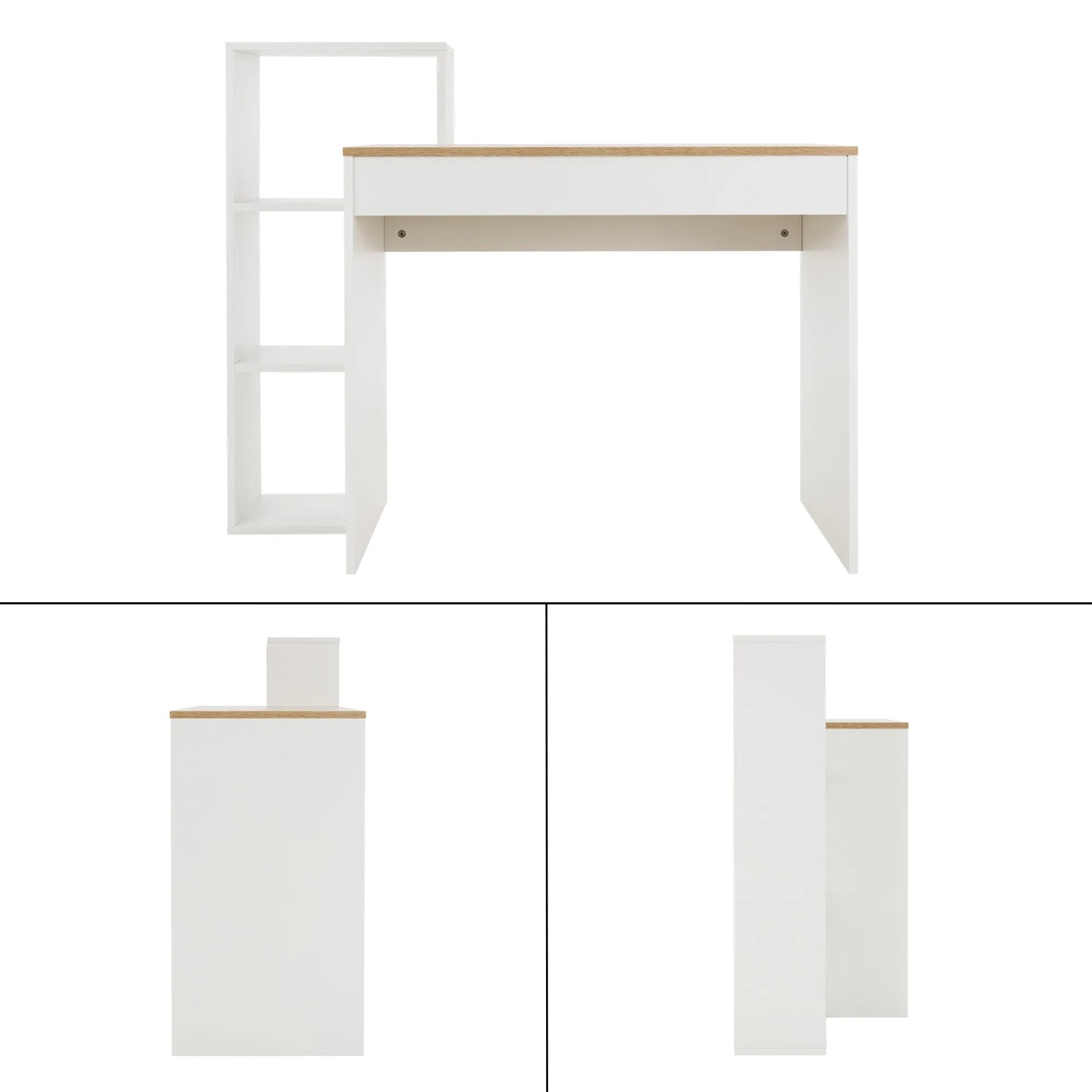 ML-Design Schreibtisch mit Regal, weiß, Tischplatte Sonoma-Eiche, 110x72x40 cm.