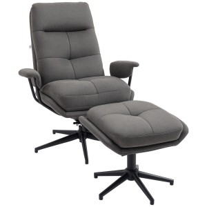Dunkelgrauer HOMCOM Relaxsessel mit Hocker aus Mikrofaser und Stahl.