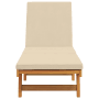 Beige vidaXL Sonnenliege mit Rädern aus Akazienholz mit Kissen, Frontansicht.