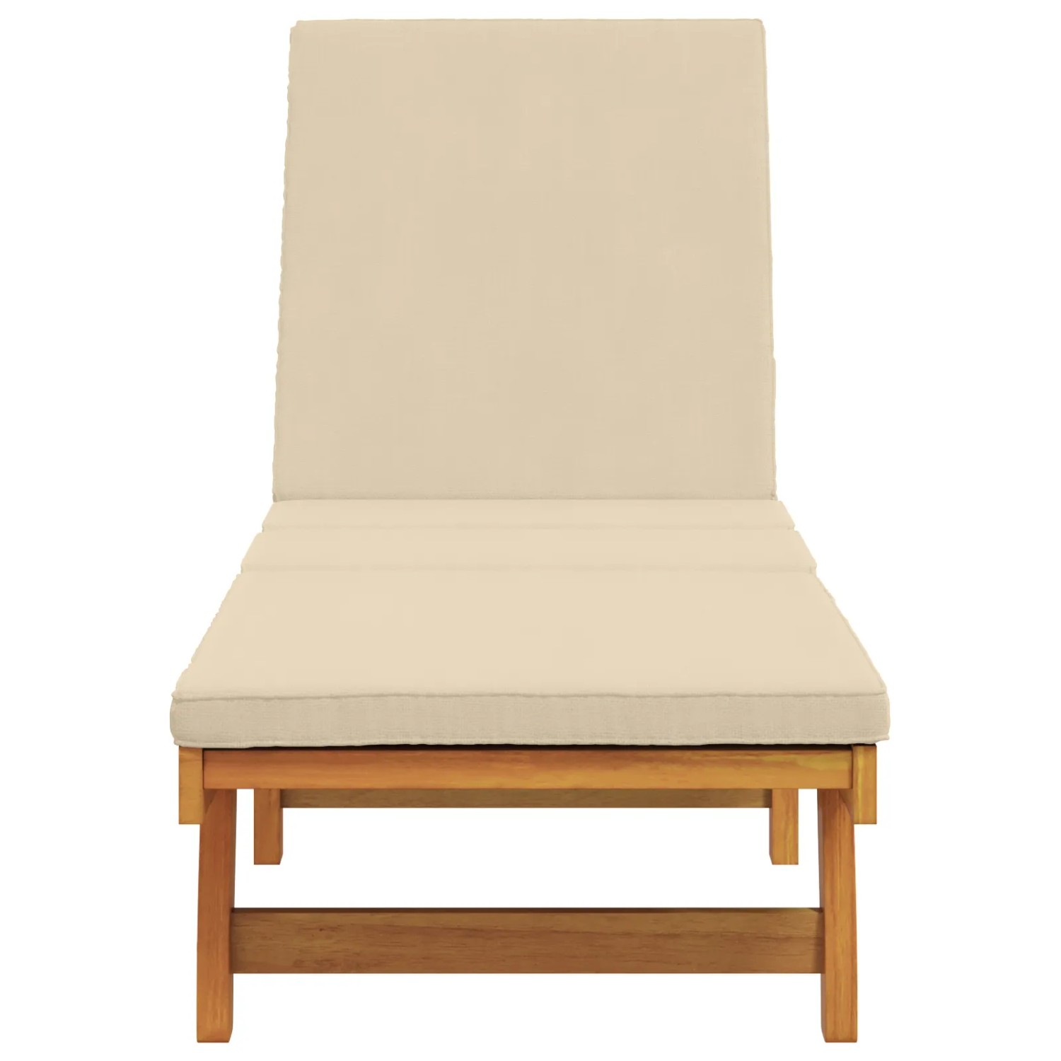 Beige vidaXL Sonnenliege mit Rädern aus Akazienholz mit Kissen, Frontansicht.
