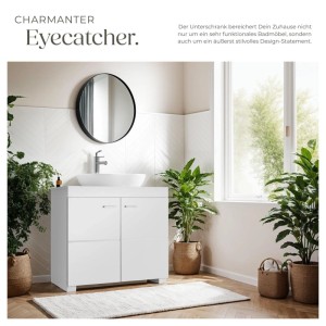 Tectake Waschbeckenunterschrank Idris 2 Geräumige Fächer Spanplatte und Mdf Platte 35 x 60 x 56 cm Weiß