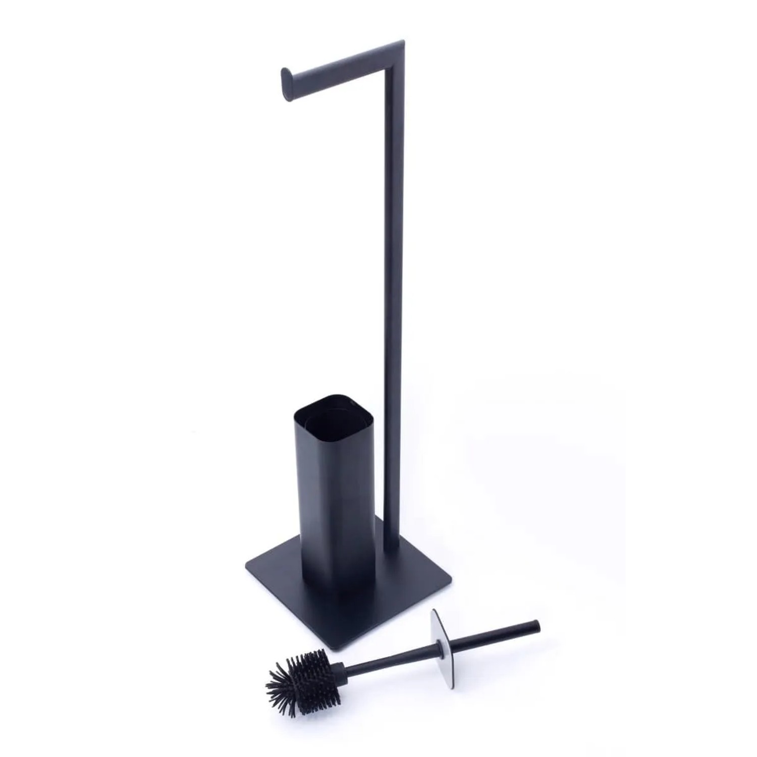 Swiss Aqua Technologies Toilettenbürste mit Toilettenpapierhalter Silikon und Metall Schwarz Matt