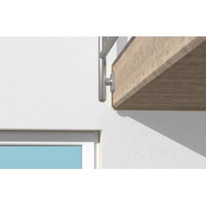 Detailaufnahme: Beige Bausilikon-Fuge zwischen Wand und Holz, für Bau und Renovierung.