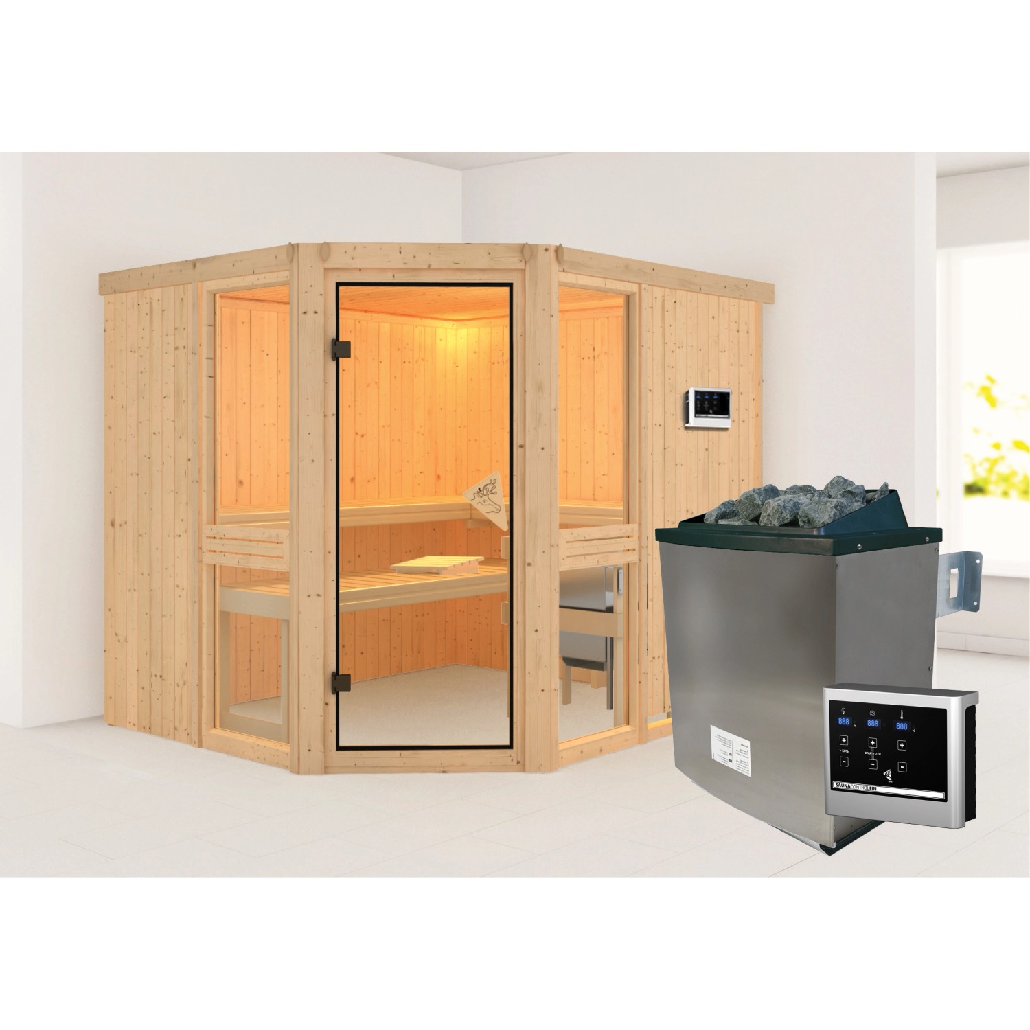 Karibu Sauna Anina 3 mit Ofen externe Stg.Natur