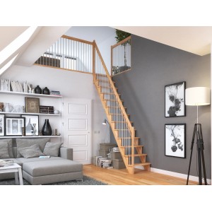 Dolle Raumspartreppe Lyon aus Buche mit Metallgeländer, gerade Treppe für Innenräume.