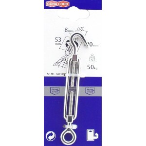 Conacord Spannschloss aus rostfreiem V4A-Edelstahl, 120 mm lang, mit Haken und Öse, in Blisterverpackung.