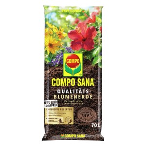 Sack Compo Sana Qualitäts-Blumenerde, torffrei, 70 Liter. Universeller Einsatz für Zimmer-, Balkon- und Gartenpflanzen.