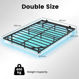 Costway Metallbett 200 x 140 cm mit Led-Leuchten & Fernbedienung