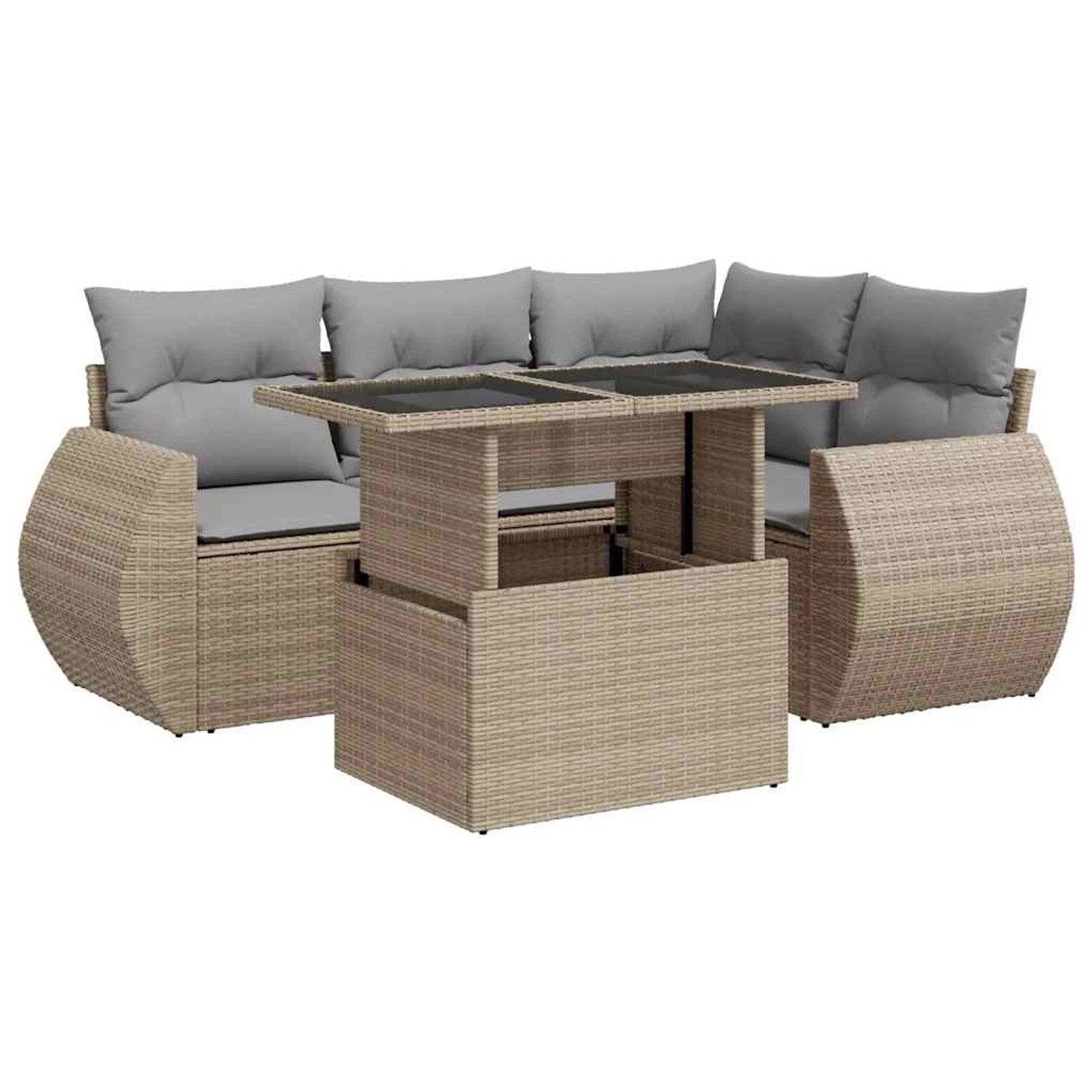 vidaXL 5-Tlg Garten-Sofagarnitur mit Kissen Beige Poly Rattan 3326630 günstig online kaufen