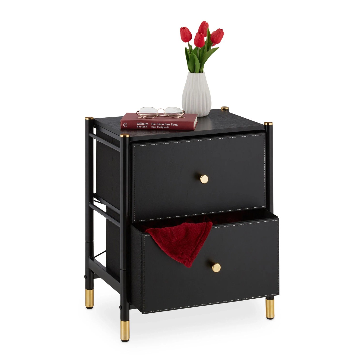 Relaxdays Beistellschrank Stahl Schwarz Mit 2 Schubladen 55,5 cm x 46 cm x 33 cm 5,6 kg