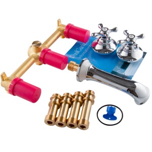 PaulGurkes 3-Loch Waschtischarmatur/Wannenrandarmatur im Retro-Design, verchromt und goldfarben.