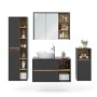 Vicco Badmöbel-Set Viola, 4-teilig in Anthrazit/Eiche, mit Spiegelschrank, Waschbeckenunterschrank, Midischrank und Hochschrank.