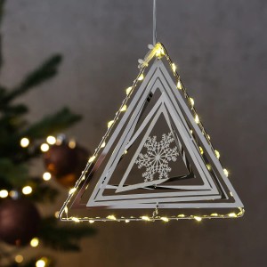 Marelida LED Dreeick Mit Schneeflocke 3D Dekohänger Weihnachten Fensterdeko Timer Silber