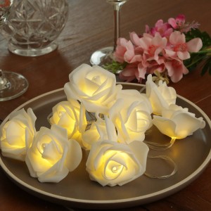 Marelida LLED Lichterkette Weiße Rosen Rosenblüten Blumengirlande Hochzeit Valentinstag