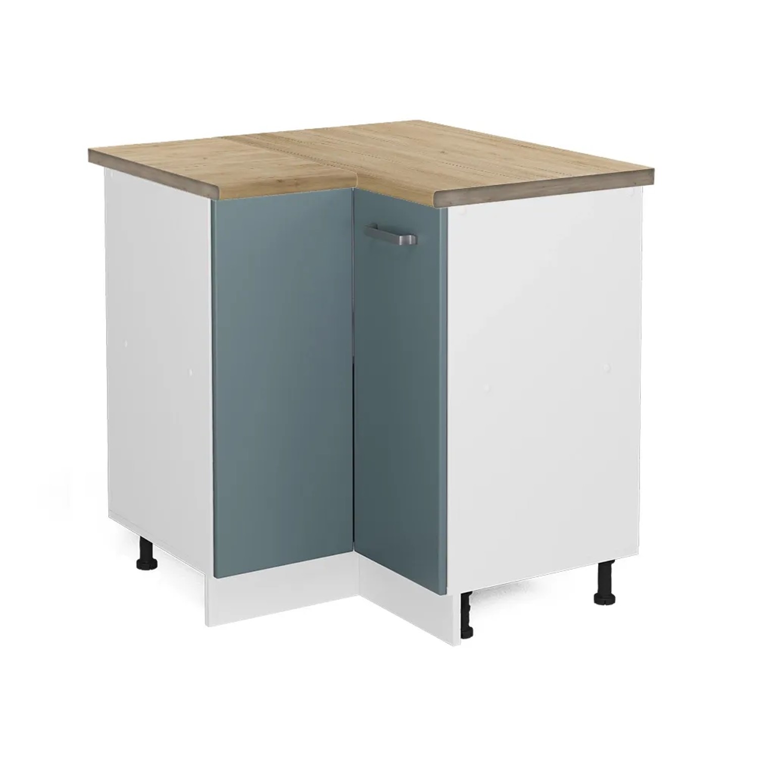 Vicco Eckunterschrank R-Line Küchen Eckschrank Blau-Grau/Weiß 76 cm AP Eiche