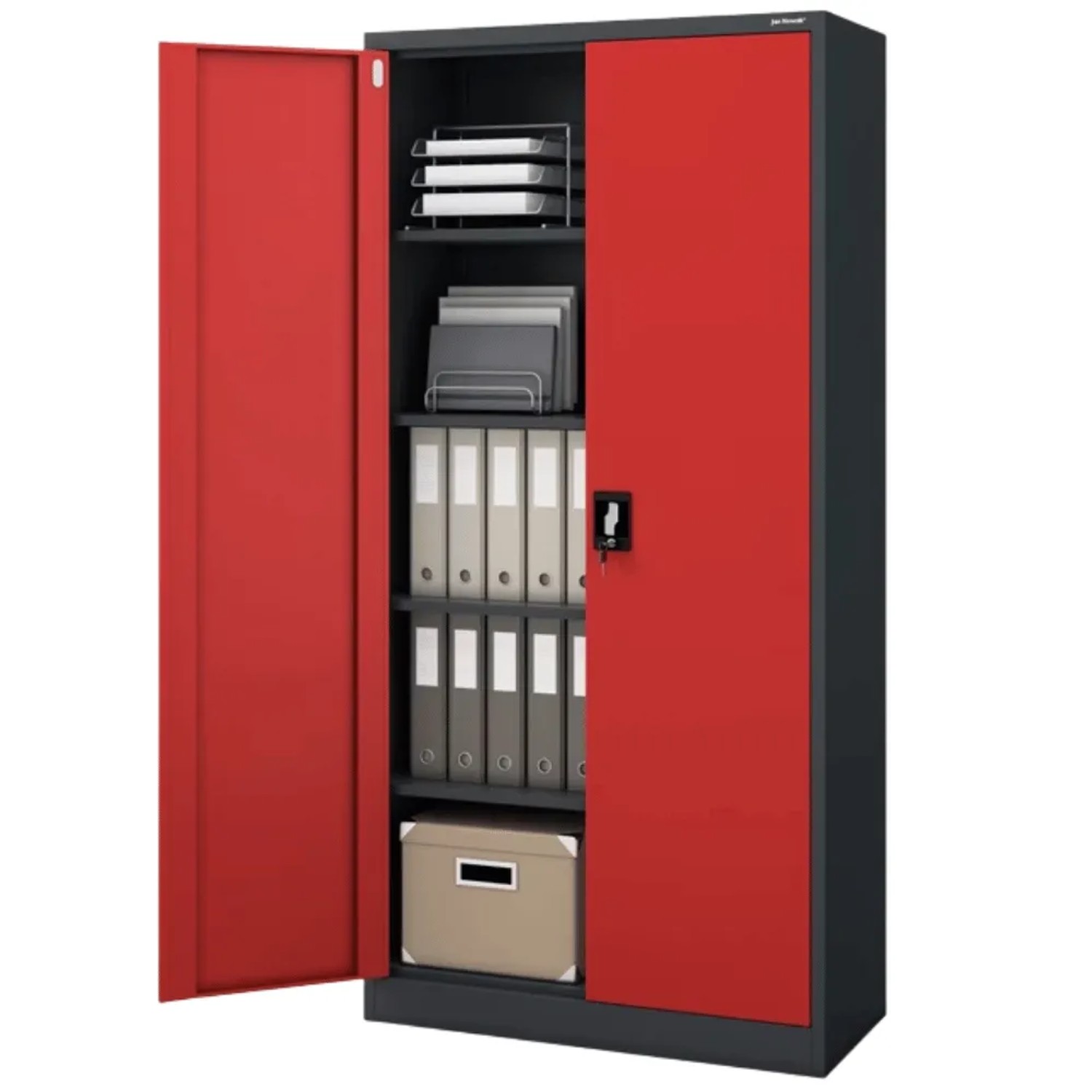 JAN NOWAK Aktenschrank Abschließbar JAN mit Flügeltüren 195 x 90 x 40 cm Anthrazit-Rot