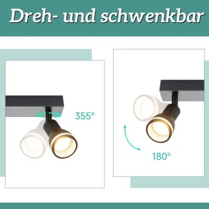 Schwarzer NETTLIFE Deckenstrahler aus Metall, drehbar um 355° und neigbar um 180° für flexible Beleuchtung.