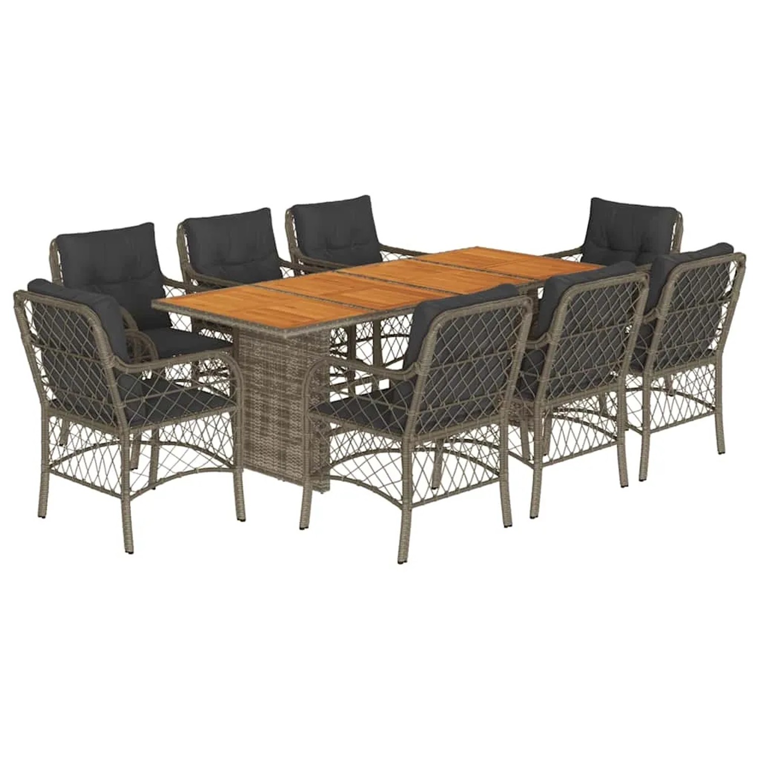 vidaXL 9-Tlg Garten-Essgruppe mit Kissen Grau Poly Rattan 3212075