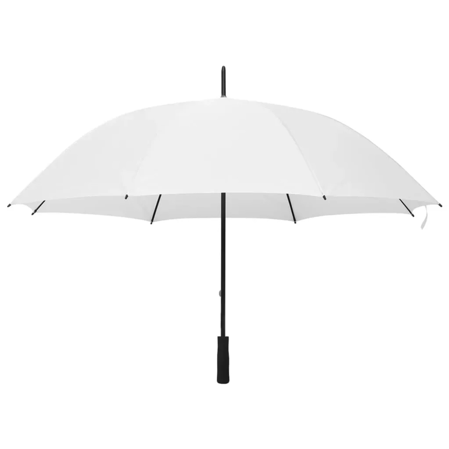 Weißer vidaXL Regenschirm, 130 cm Durchmesser, geöffnet. Robuster Stockschirm mit schwarzem Griff und Metallgestell.