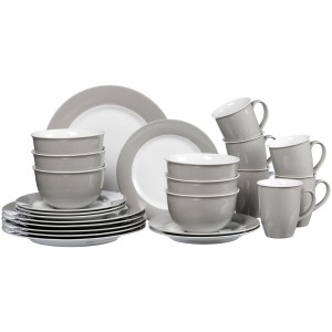 Ritzenhoff & Breker Doppio Kombiservice, 24-teilig, grau, bestehend aus Tassen, Tellern und Schalen.