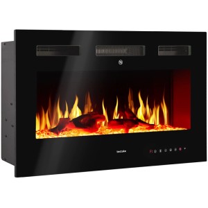 Schwarzer Tectake Elektro Wandkamin Luci mit realistischem 3D Flammeneffekt, Holz- und Glutimitation. 2 Heizstufen.